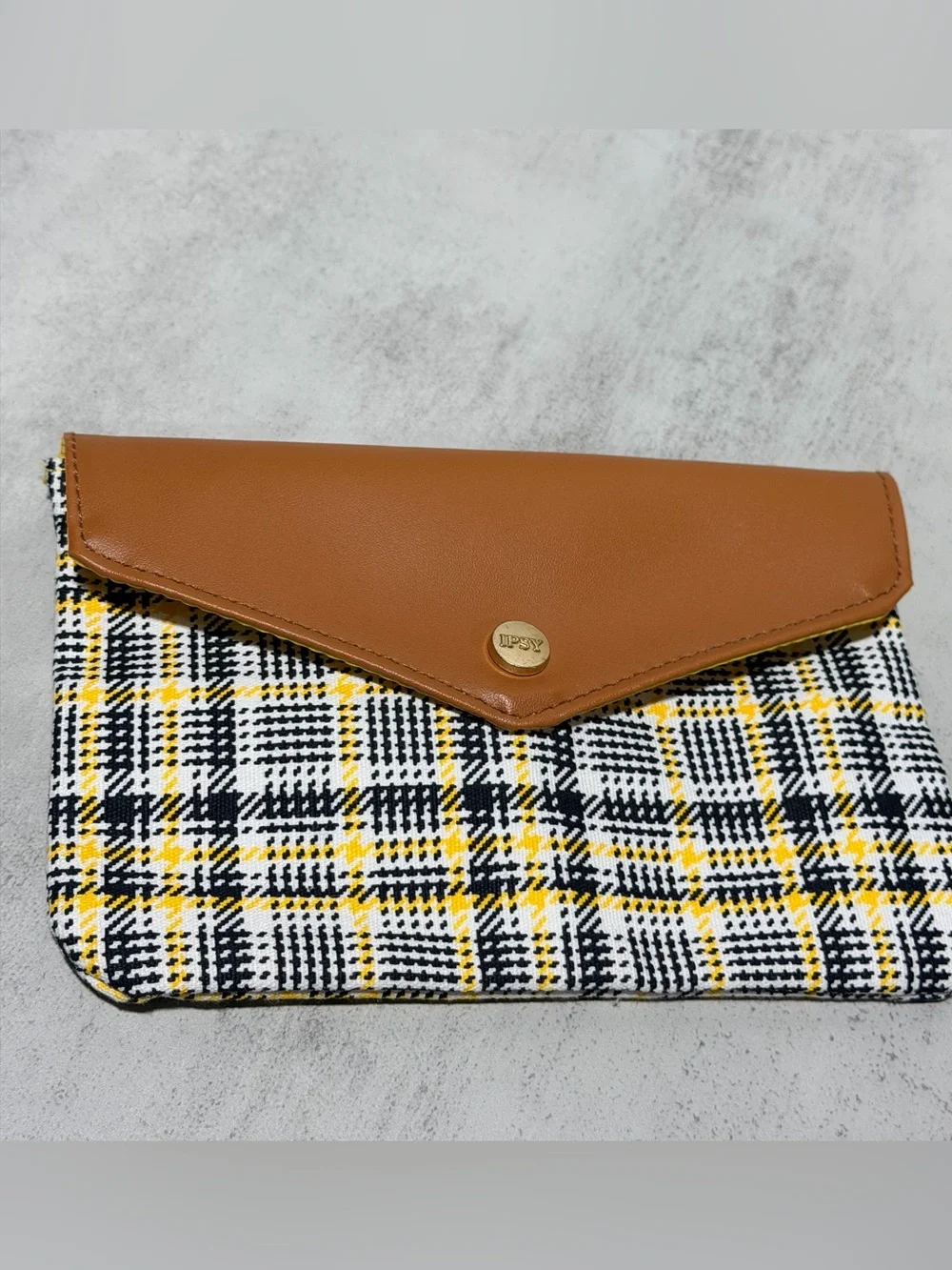 Ipsy y2k Tan and Yellow Plaid Envelope Clutch - Women's Bag